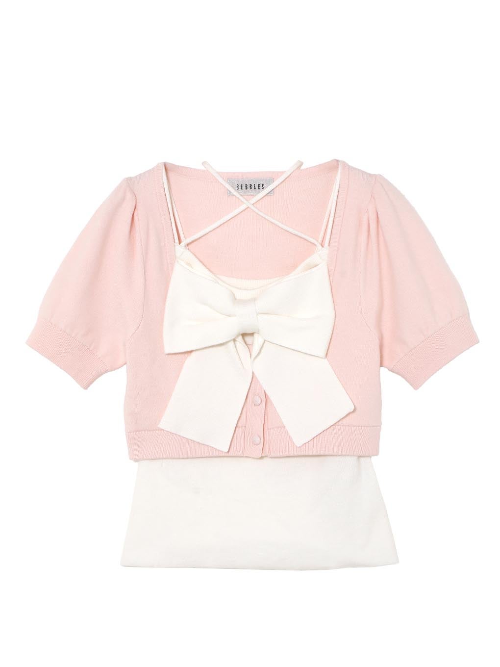 bubbles リボンニットアンサンブル ピンク グレー BUBBLES】リボンニットアンサンブル | sparkling mall online store