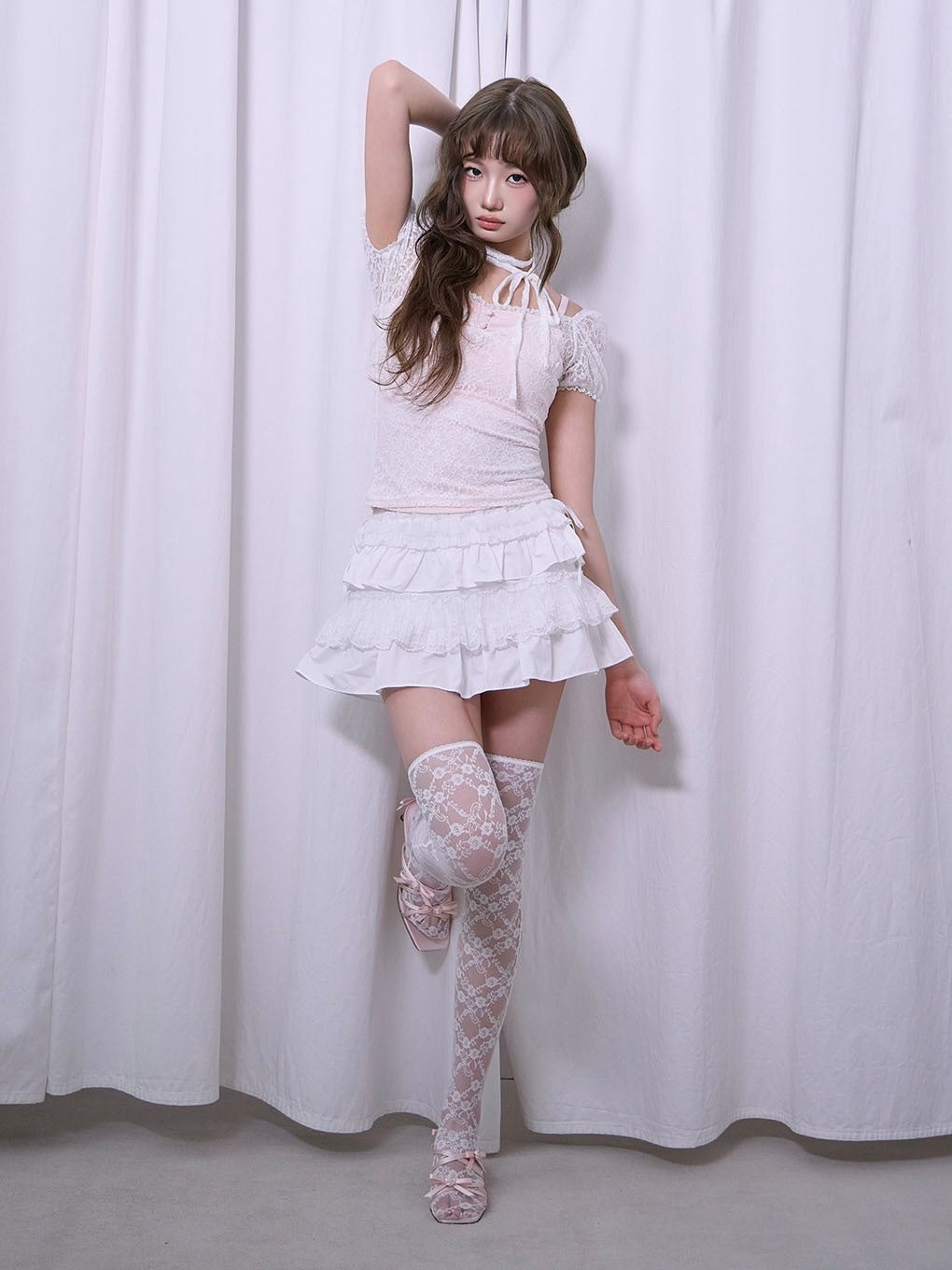 【BUBBLES】パフスリーブリボントップス