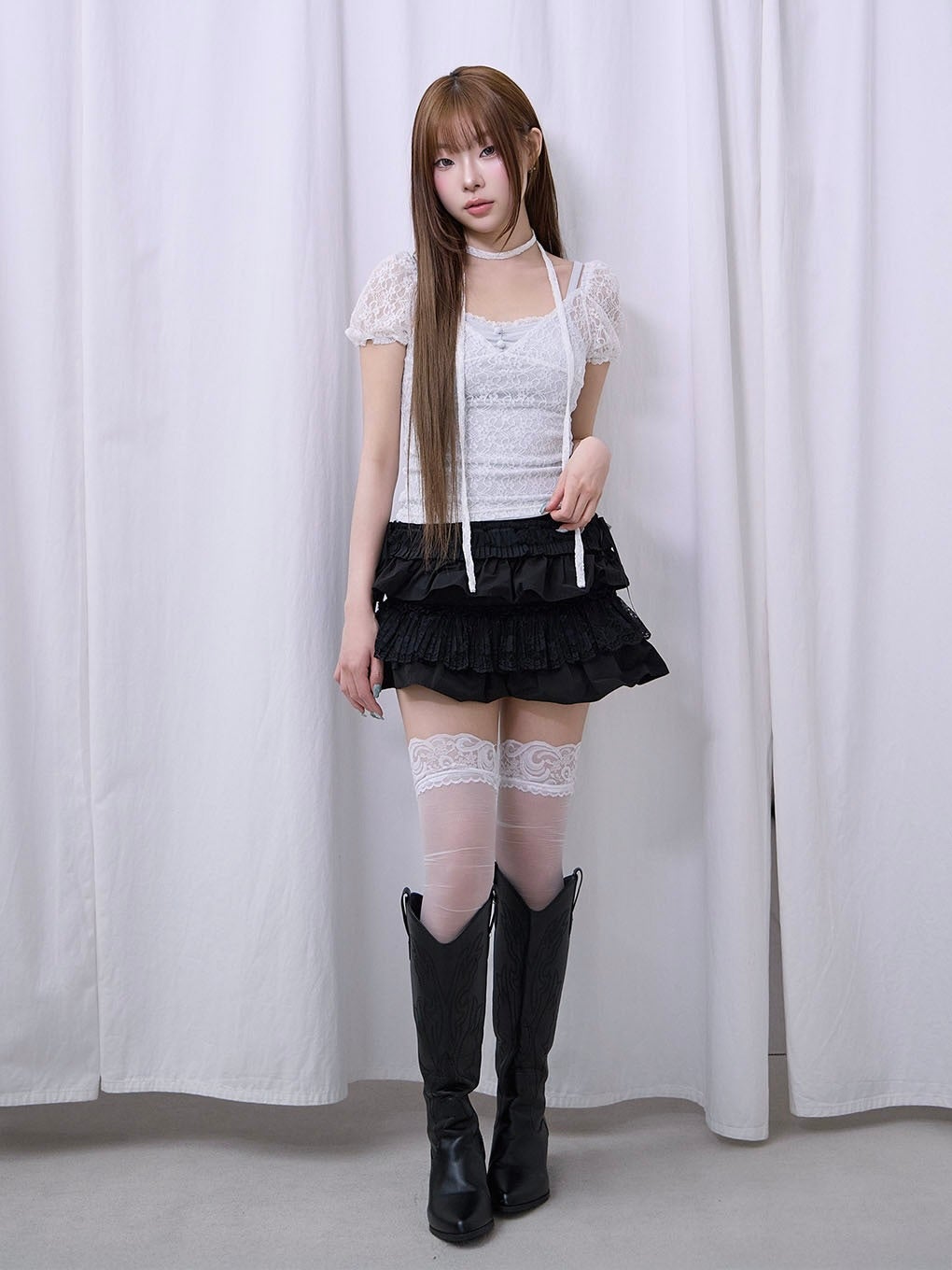 【BUBBLES】パフスリーブリボントップス