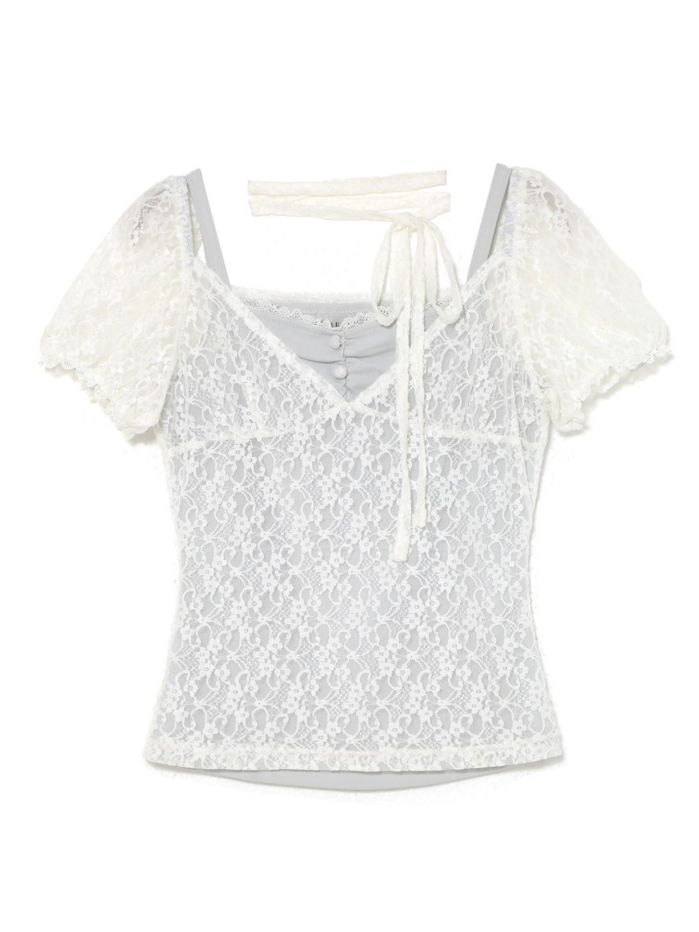 【BUBBLES】パフスリーブリボントップス