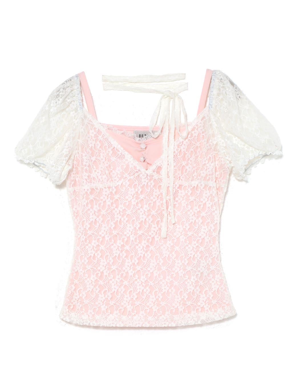 【BUBBLES】パフスリーブリボントップス