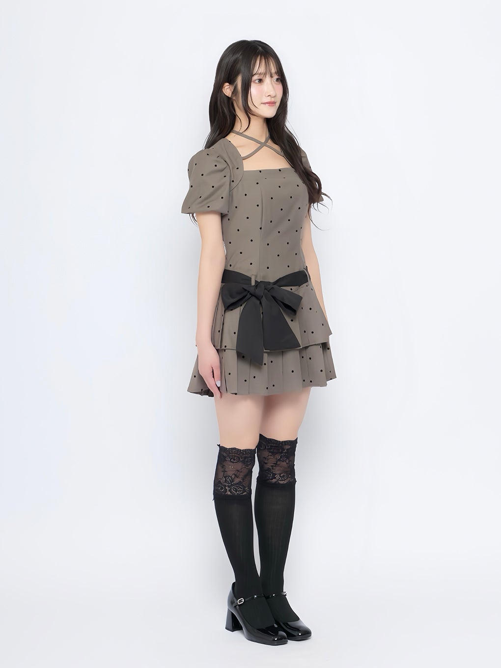 BUBBLES ドットリボンワンピース グレー BUBBLES】ドットリボンワンピース | sparkling mall online store