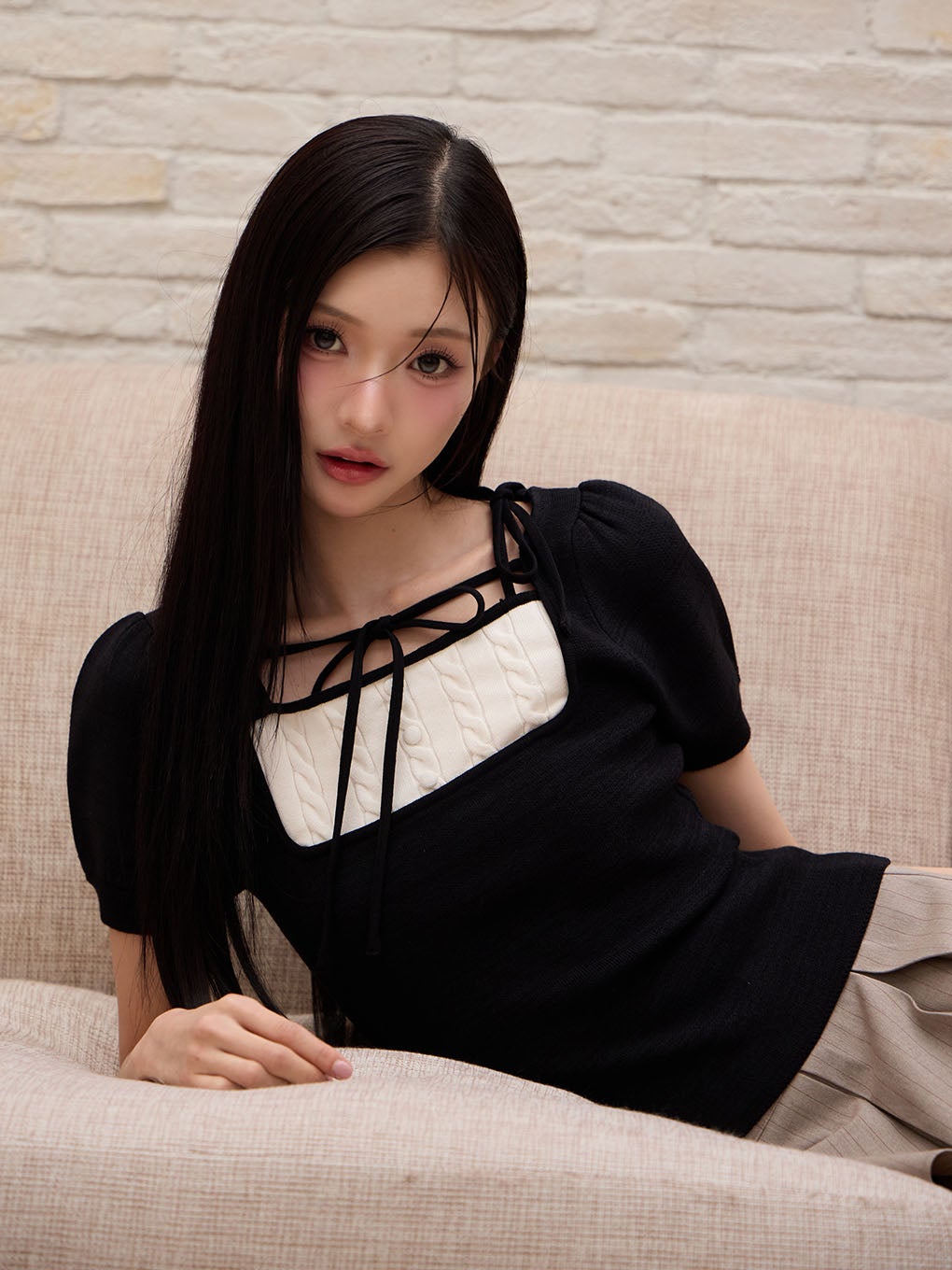 【BUBBLES】レイヤードコケットニットトップス