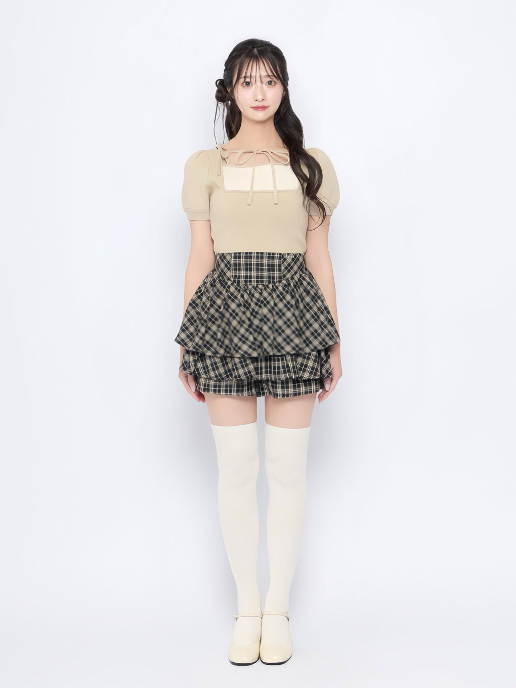 【BUBBLES】レイヤードコケットニットトップス