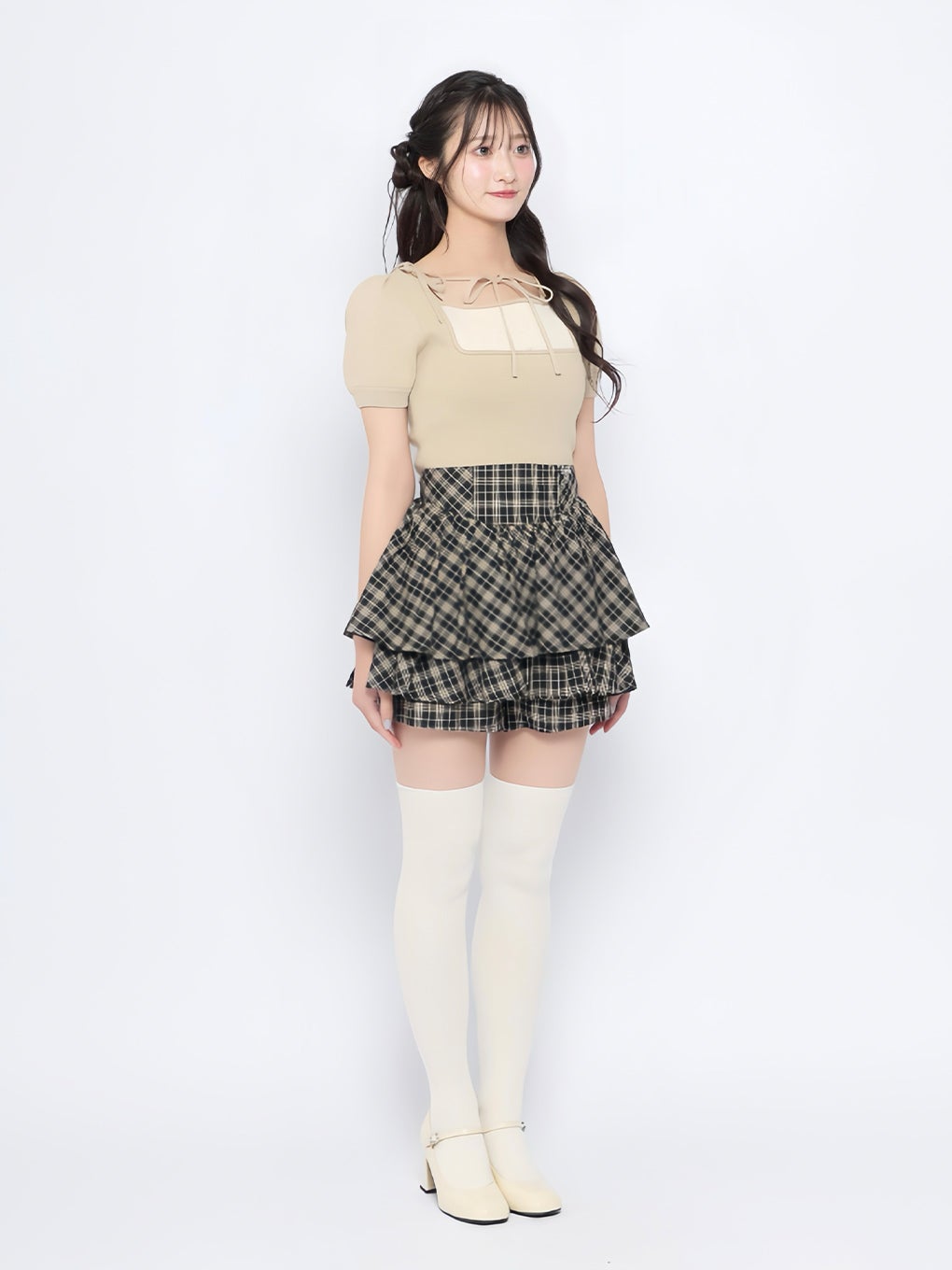 【BUBBLES】レイヤードコケットニットトップス